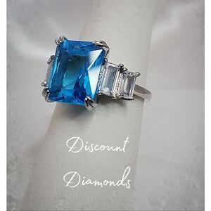 4.50 Ct. Blue Sapphire & White Baguette Diamond Cocktail Ring on 925 Silver